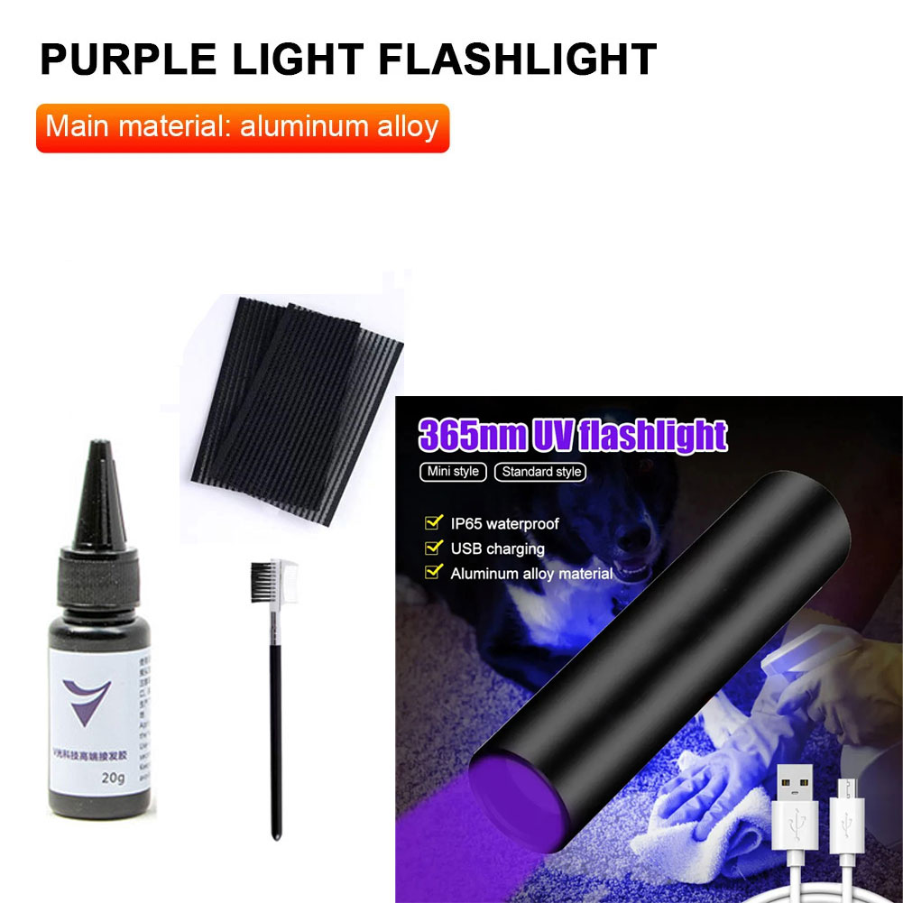 UVライトヘアエクステンショングルーキット、V‑ライトボンデ - Liquid Uv Glue Kit のレビューと価格