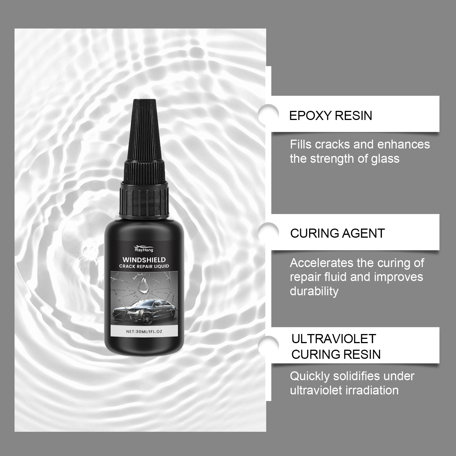 フロントガラス修理キット。速乾性で、車のガラスを修復し、ひび - Liquid Uv Glue Kit のレビューと価格