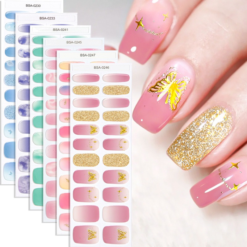 UVランプ不要のセミキュアジェルネイルストリップ、グラデーシ - Full Cover Adhesive のレビューと価格